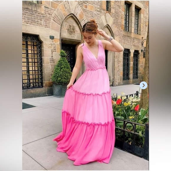 Aidan by Aidan Mattox Womens Pink V-Neck Tiered Formal Evening Dress Gown